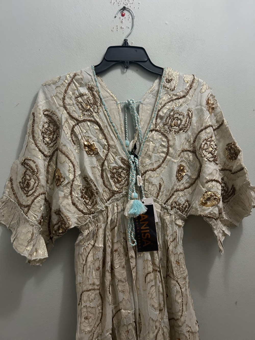 Spell Cream Maxi Dress with Blue Tassel Tie - Picture 3 of 6